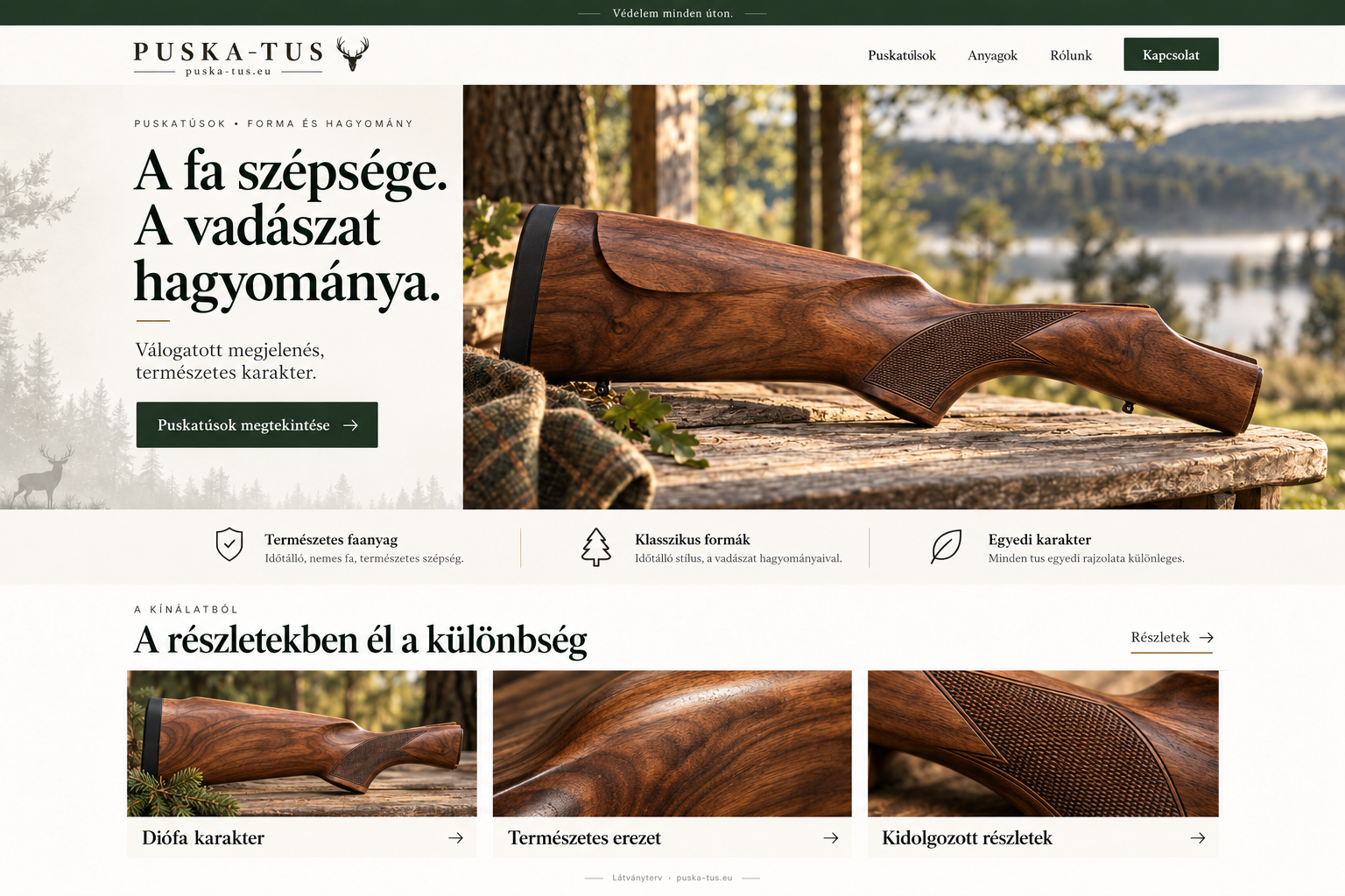 Diófa puskatús természetes erezettel, rusztikus faasztalon – illusztráció